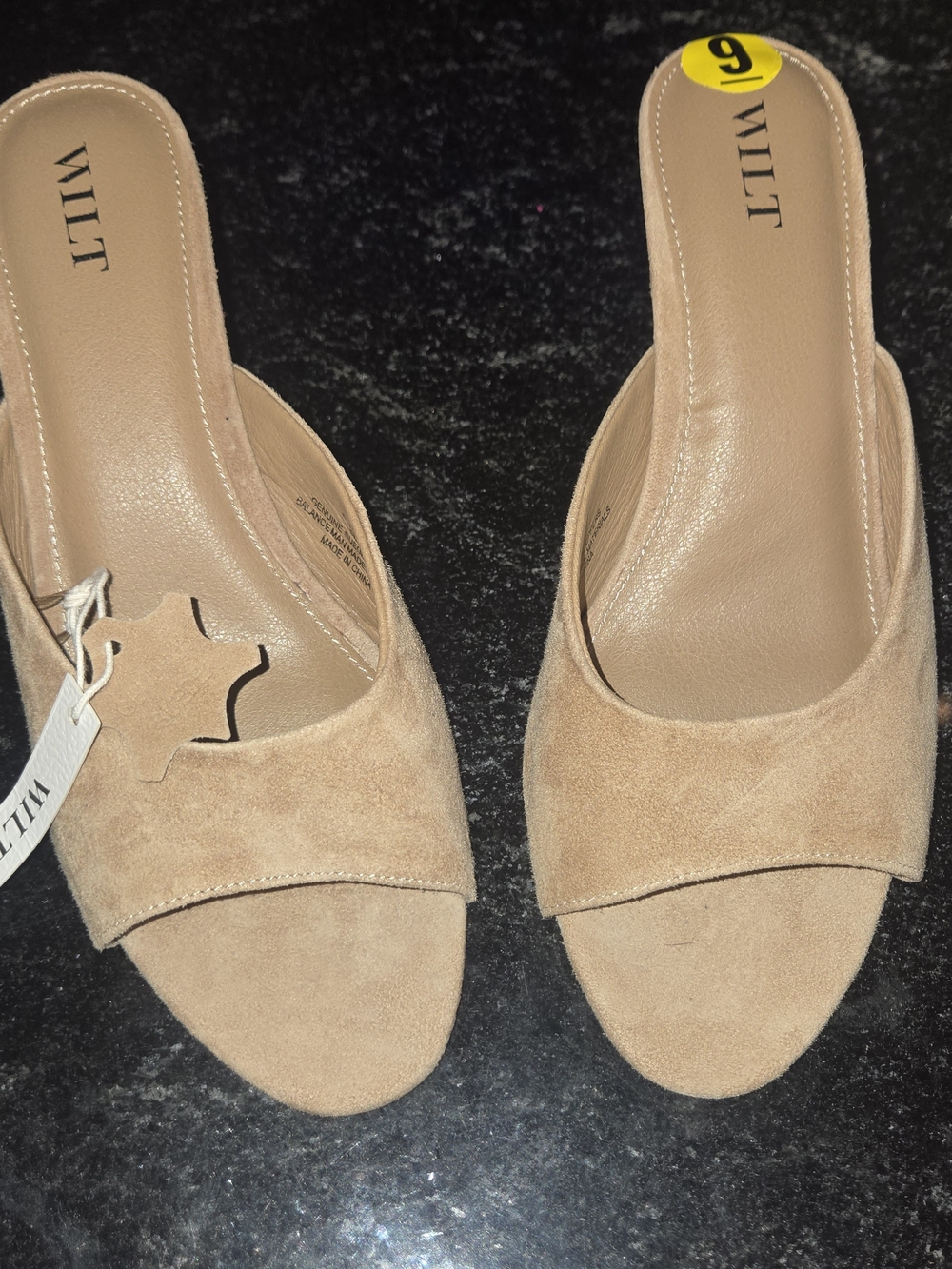 WILT Women's Tan Suede Slide Sandals